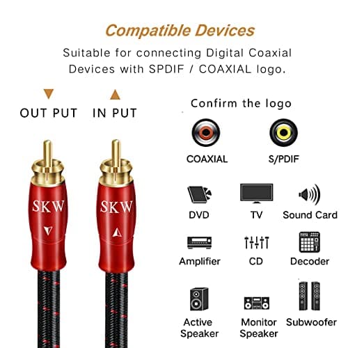 SKW Digital Coaxial Cable Entry Level HC Series RCA to RCA Multiple Shield Subwoofer Cable for HiFi Systems 4.9ft/1.5M — view 4