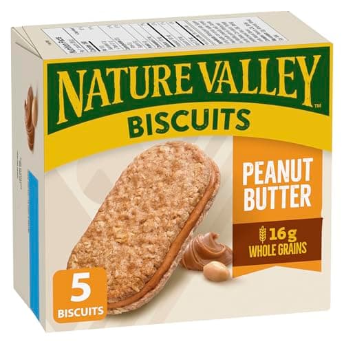 NATURE VALLEY Peanut Butter Biscuits, Snacks, Oat Biscuits with Peanut Butter Filling, No Artificial Colours, No Artificial Flavours, Pack of 5