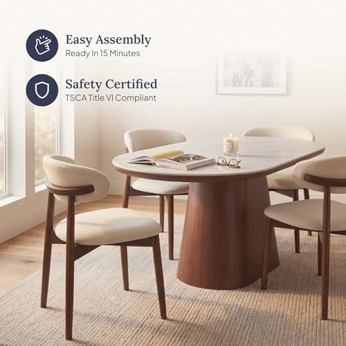 Aykah Aires Dining Chairs Set of 2, Modern Fabric Upholstered Kitchen Side Chairs, Farmhouse Dining Room Chair with Wooden Legs (Almond Cream-Fabric, Almond Cream) — view 5