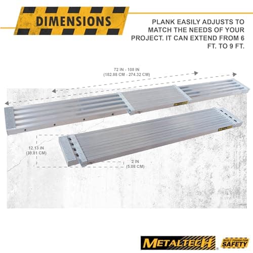 Metaltech M-PEP7000AL Telescopic Aluminum Plank Board, 6 to 9-ft. Adjustable Work Platform for Step Ladders and Sawhorses, Work Plank, Ladder Accessory, and Scaffold Tool for Home Improvement — view 4