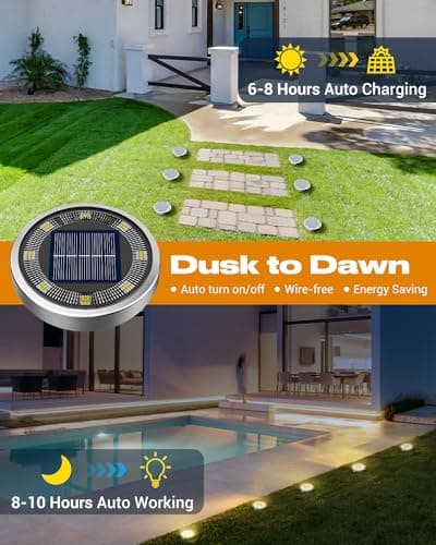 btfarm Solar Ground Lights, 10 Pack 8LED Solar Lights Outdoor Waterproof Garden, Pathway Lights Solar Powered in-Ground Lights, Disk Lights Landscape Lighting for Lawn Patio Yard Driveway, Warm White — view 2