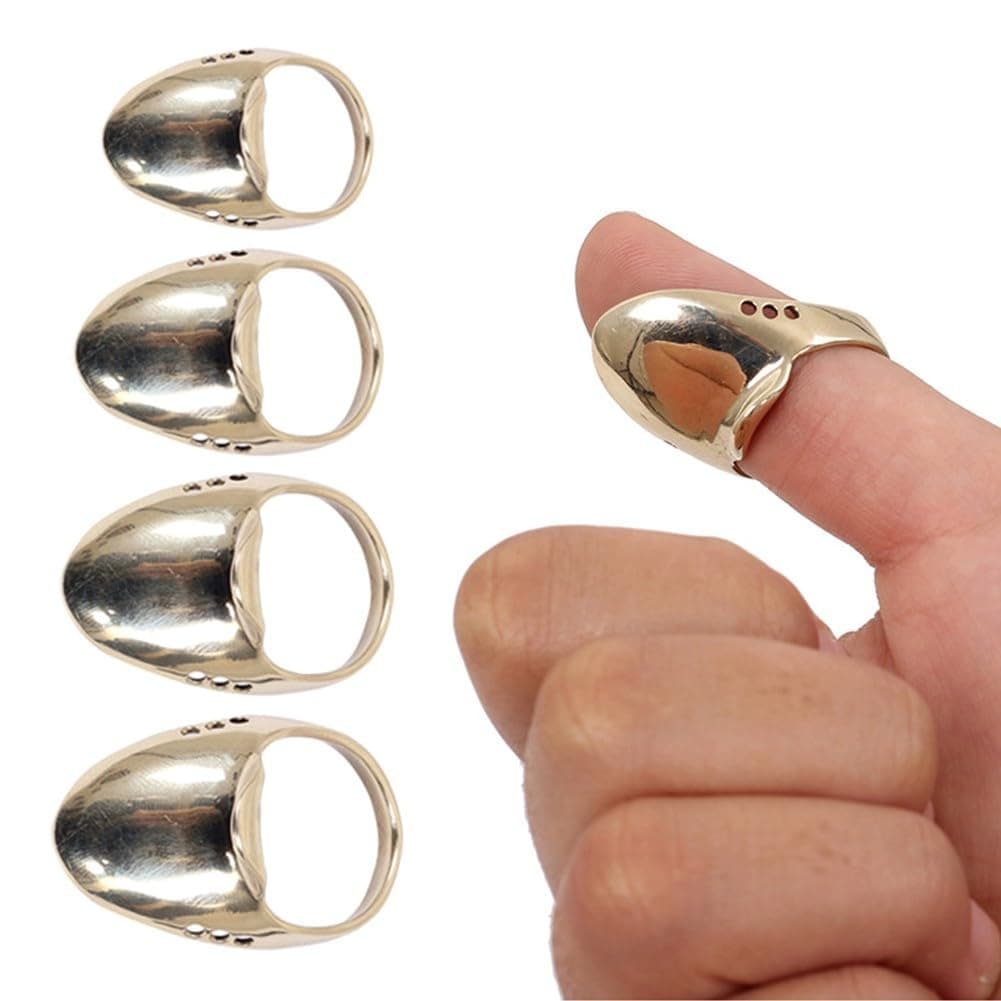 Anillo de latón para el pulgar, protector de dedos con almohadilla de cuero, tamaños de 18-24 mm compatibles con caza con arco, protección de tiro (18#) — view 5