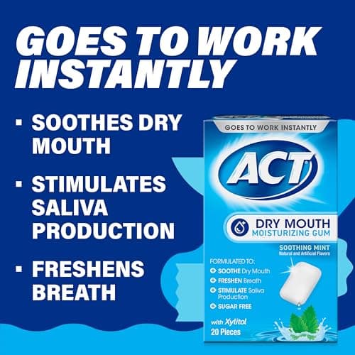 ACT Dry Mouth Moisturizing Gum, 20 Pieces, With Xylitol, Sugar Free Soothing Mint — view 3