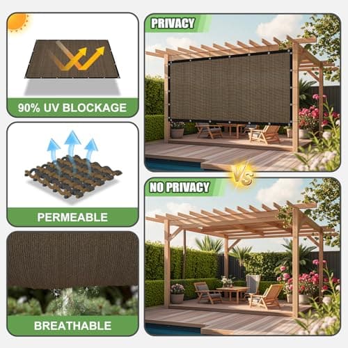BELLE DURA 90% Outdoor Sun Shade Cloth, 6'×8' Pergola Shade Cover with Grommets, Privacy Screen Sunshades for Patio Garden Backyard Plant, Mocha — view 4