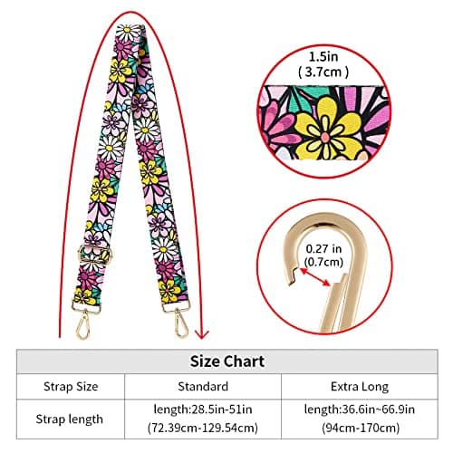 ZOOEASS Wide Shoulder Strap, Guitar Style Adjustable Purse Strap with Gold Buckle Replacement Woven Crossbody Straps for Handbags((3.8CM) Flower5) — view 4