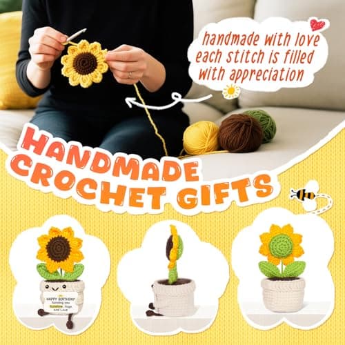 Glydein Birthday Gifts for Women Men, Handmade Positive Sunflower Crochet Decor, Cute Birthday Gifts for Mom Dad Friend Coworker Female Bestie, Funny Present for Her Him — view 3