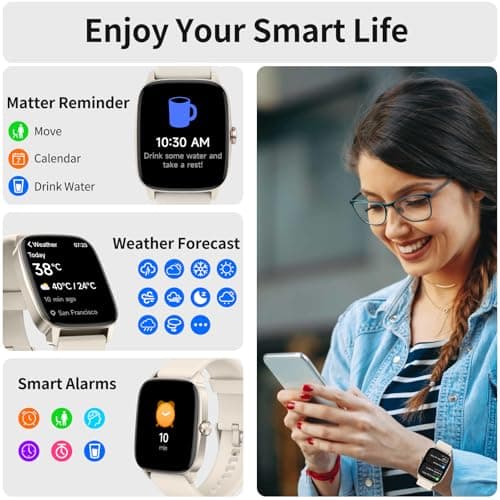 Smart Watches for Men Women with Bluetooth Calling, Heart Rate Sleep Monitor, 1.85 Inch Screen, DIY Dial, 100+ Sports Modes, AI Built-in Fitness Tracker, IP68 Waterproof, Smartwatch for Android iPhone — view 4