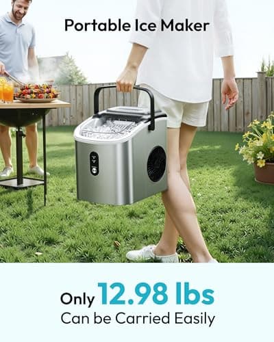 EUHOMY Ice Maker Countertop, Portable Ice Machine with Carry Handle, 26.5lbs Per Day, 9 Cubes in 6 Mins, Auto-Cleaning, with Basket and Scoop, for Home, Kitchen, Camping, RV (Silver) — view 3