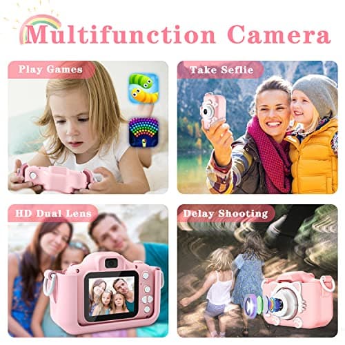 CIMELR Kids Camera Toys for 3 4 5 6 7 8 9 10 11 12 Year Old Boys/Girls, Kids Digital Camera for Toddler with Video, Christmas Birthday Festival Gifts for Kids, Selfie Camera for Kids, 32GB SD Card — view 5