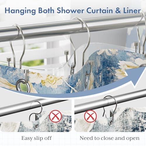 Bathway Shower Curtain Hooks Nickel Shower Curtain Rings with Cylindrical Design, 12Pcs Metal Shower Curtain Hooks Rust Proof, Smooth Glide Double Shower Hooks Rings for Shower Curtain — view 2
