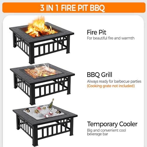 Yaheetech Multifunctional Fire Pit Table 32in Square Metal Firepit Stove Backyard Patio Garden Fireplace for Camping, Outdoor Heating, Bonfire and Picnic — view 5