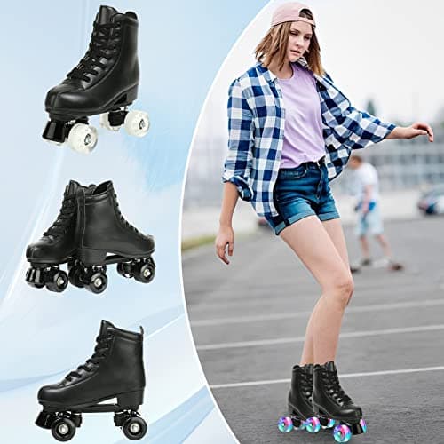 Jessie Leather Roller Skates - Adjustable Four-Wheel Premium Skates for Women, Men, Boys & Girls (Flash Wheel, Women's 8/ Men's 6.5) — view 5