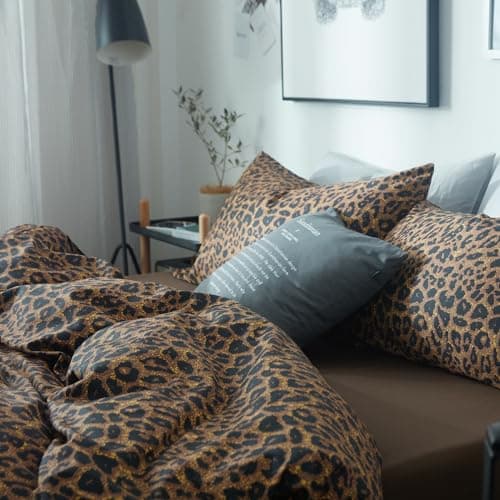 Leopard Print Comforter Set King Soft Fluffy Animal Cheetah Printed Comforter Set 3 Pieces Brown Black Floral Bedding Farmhouse Leopard Pattern King Size Comforter with 2 Pillowcases for All Season — view 7