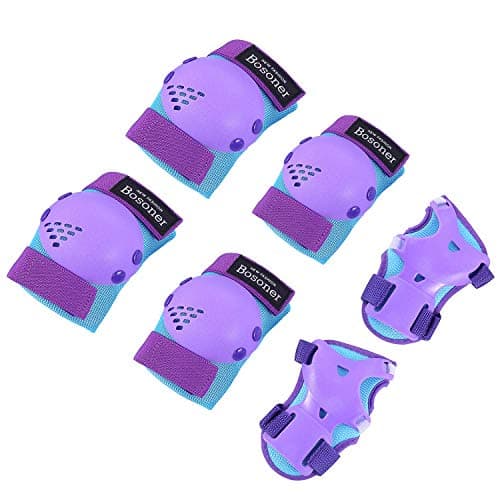 Kids/Youth Knee Pad Elbow Pads Guards Protective Gear Set for Rollerblade Roller Skates Cycling BMX Bike Skateboard Inline Skatings Scooter Riding Sports (A-Blue/Purple, Medium(6-15 Years))