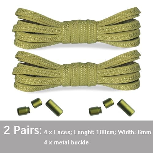 Olukssck 2 Pairs No Tie Shoe Laces for Kids and Adults, Tieless Elastic Shoelaces for Sneakers, 100cm, Army Green