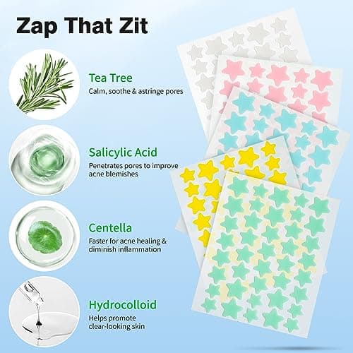 QUSTERE Pimple Patches for Face, Hydrocolloid Acne Patches, Cute Star Zit Covers, Colorful Spot Stickers with Tea Tree, Salicylic Acid & Cica Oil| 3 Sizes (10mm, 12mm & 14mm) |200 Count — view 2