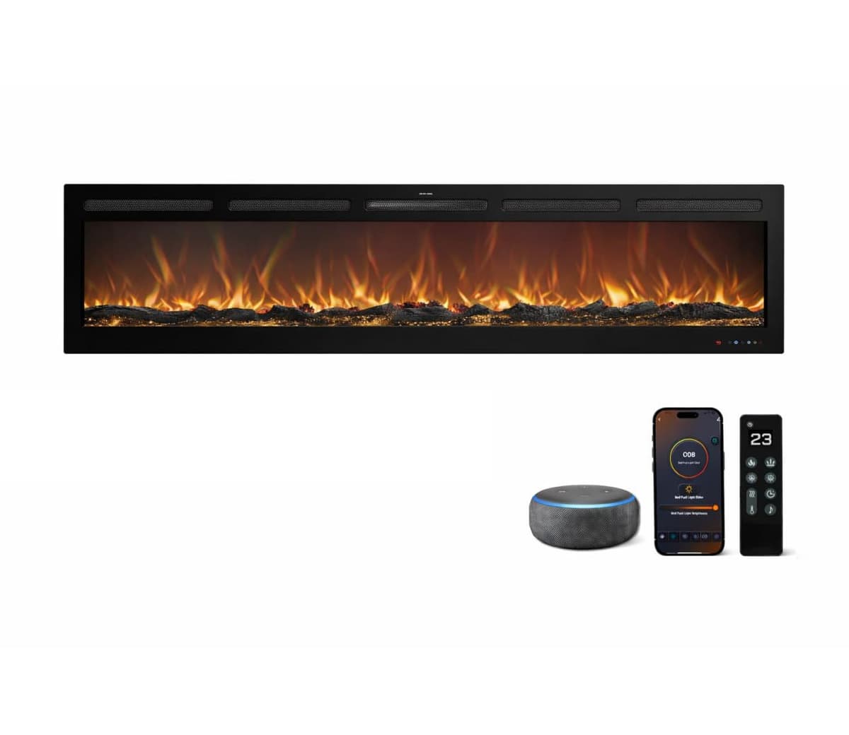 Chimenea Eléctrica Galaxy Pro con WiFi, Alexa y Google Home | Empotrar, Pared o de Pie | 750/1500W | 13 Colores Llama LED | 5 Niveles de Brillo | Sonido Crepitante | Sin Humo | Termostato | 152 cm — view 5