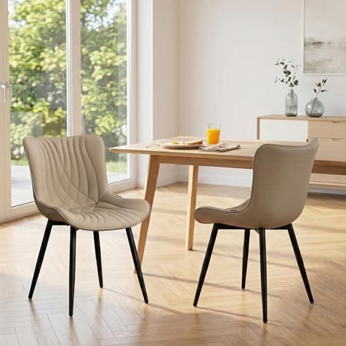 YOUTASTE Mid-Century Dining Chairs St of 2, Faux Leather, Cappuccino — view 2