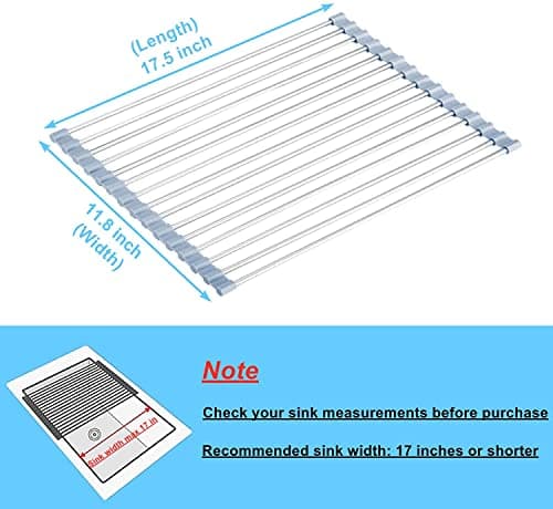 Seropy Roll Up Dish Drying Rack, Over the Sink Dish Drying Rack Kitchen Rolling Dish Drainer, Foldable Sink Rack Mat Stainless Steel Wire Dish Drying Rack for Kitchen Sink Counter Storage 17.5x11.8 — view 3