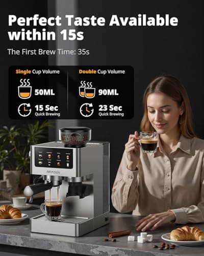 AIRMSEN Espresso Machines with Burr Grinder, 20 Bar, Milk Frother Steam Wand, Stainless Steel Coffee Maker for Home - Cappuccino Latte & ​​Cold Brew​​ Iced Coffee Maker & Americano (Espresso Machine) — view 5