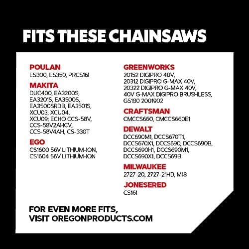 Oregon Chainsaw Chain 3/8" LP Pitch, .043" (1.1 mm) Gauge for 16" (40cm) Bar, 56 Drive Links – Low-kickback Replacement Saw Chain, Fits Greenworks, Makita, Ego, Dewalt and more — view 2
