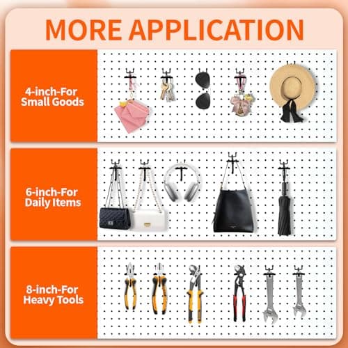 Suntree 50 Pcs 8 Inch Long Pegboard Hooks with Label Slot for 1/4" Pegboard, Extra Long Heavy Duty Hangers for Tools, Cables, Bulk Storage – Garage & Shop Organization — view 3