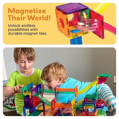 PicassoTiles Marble Run 100 Piece Magnetic Tile Race Track Toy Play Set STEM Building & Learning Educational Magnet Construction Child Brain Development Kit Boys Girls Age 3 4 5 6 7 8+ Years Old Toys — view 4
