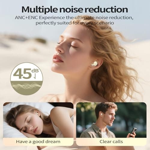 Sleep Earbuds, Mini ANC Wireless Earbuds Bluetooth 5.4 Headphones Deep Bass Stereo, 48H Playtime Ear Buds, 4 ENC Noise Cancelling Mic, IP7 In Ear Earphones for Side Sleepers,Touch Control Velvet Khaki — view 3