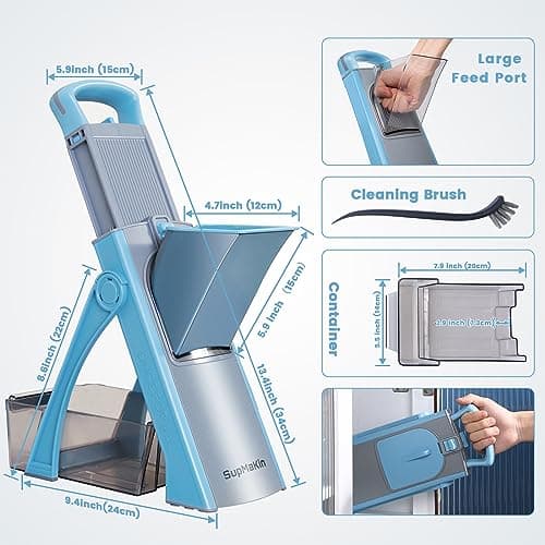 SupMaKin Upgrade Safe Mandoline Slicer Plus, Vegetable Chopper, Potato Slicer, Food Slicer Onion Chopper, Fry Cutter, Veggie Salad Dicer Kitchen Chopping Artifact Gifts (Blue) — view 5