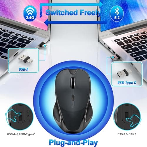 Mouse for MacBook Bluetooth Wireless Mouse Laptop MacBook Air Mac Pro Silent Rechargeable PC iPad Optical Mouse with Jiggler Dual Mode Switch Bluetooth 5.2/3.0 and 2.4GHz USB Type-C Receiver ROSE GOLD — view 2