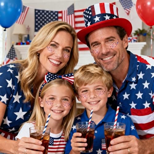 Go Ho Red White and Blue Glitter Freckles Face Tattoo 6PCS,4th of July Freckles Sparkle,4th of July Accessories for Women Kids,Patriotic Fireworks-shaped Glitter Stickers for Independence Day — view 5