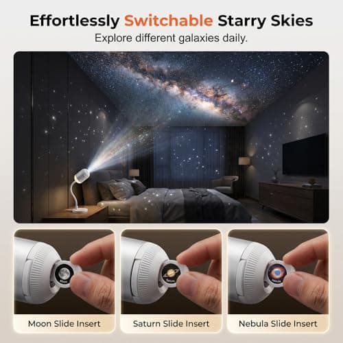 Growbyways Plug-and-Play HD Star Projector, USB Portable 2-in-1 Mini Galaxy Star Projector with Flexible Gooseneck, 360° Rotating LED Stars Night Light for Bedroom, Car Interior (12 Slides) — view 2