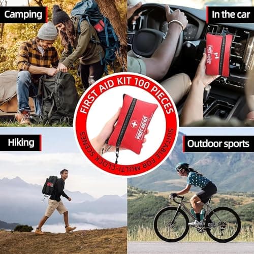 First Aid Kit 100 Pices Survival Kit Pocket Sized Pouch, Lightweight & Compact with Dual Zippers (CA) — view 4