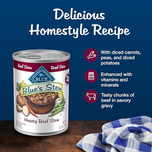 Blue Buffalo Blue’s Stew Hearty Beef Stew, Natural Grain Free Wet Dog Food with Real Beef, Peas, Carrots, & Potatoes in Thick Savory Gravy, Natural Ingredients, 12.5-oz Cans (12 Count) — view 3