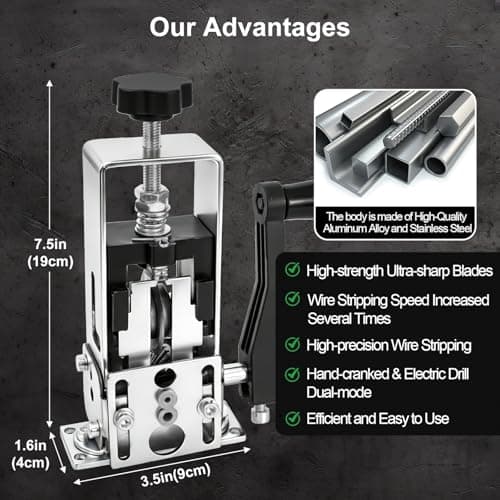 Dual-Mode Wire Stripping Machine,Manual Hand Crank & Electric Drill Powered,Adjustable for 1-25mm Cables, 4 Incoming line entrances,Industrial Alloy Blades,Spare Blades,Wrench Accessories,Rust-Proof — view 5