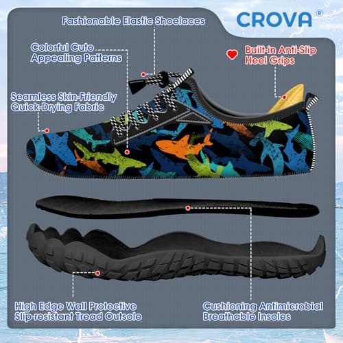 CROVA Built-in Heel Grips Water Shoes for Kids Girls Boys Hiking Shoes Wide Barefoot Swim Beach Pools Slip-On Quick Dry Lightweight for Big Little Kids Toddler — view 7