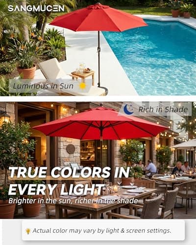 SANGMUCEN 7.5ft Patio Umbrella - 8 Sturdy Ribs Outdoor Umbrella with 30° Dual-Tilt, UPF 50+ UV Protective Waterproof Market Parasol de Patio for Garden, Pool, Balcony & Bistro Tables, Red HPU075R — view 8