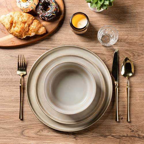 AmorArc Stoneware Dinnerware Sets,Round Reactive Glaze Plates and Bowls Set,Highly Chip and Crack Resistant | Dishwasher & Microwave Safe Dishes Set,Service for 4 (12pc) — view 2