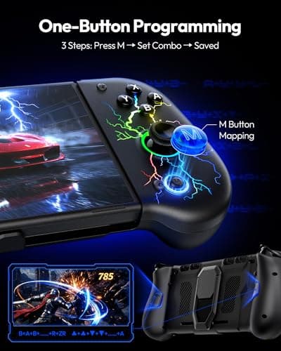 VOYEE Switch Controllers with Hall Effect Joystick & Kickstand, Compatible with Nintendo Switch/OLED, Wireless Pro Controller Ergonomic Grip Joypad with RGB Light, Turbo, Macro, 4 Game Slot Black — view 2