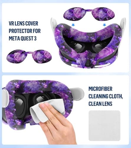 YRXVW Silicone Cover Set Compatible with Oculus/Meta Quest 3, Touch Controller Grips Cover, VR Shell Cover, Facial Interface Cover, Protective Lens Cover, Tempered Glass Lens Caps (Aurora Purple) — view 5
