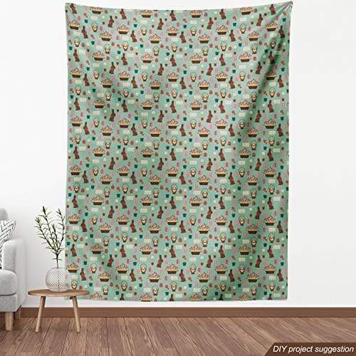 Ambesonne Easter Fabric by The Yard, Repeating Conceptual Chocolate Bunny Flowers Eggs and Tulip Flowers, Decorative Fabric for Upholstery and Home Accents, 1 Yard, Laurel Green Multicolor — view 3