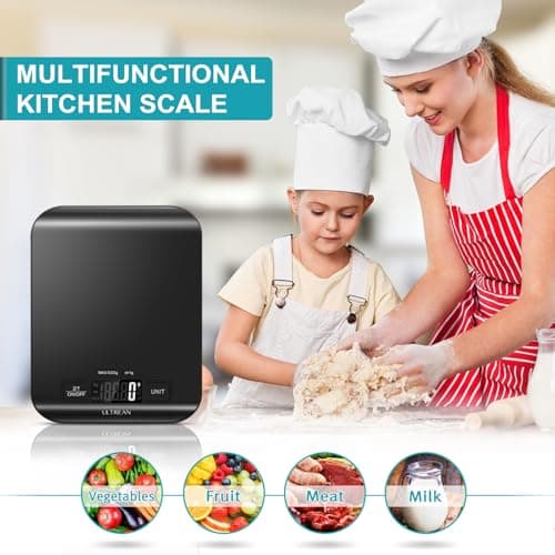 Ultrean Food Scale, Digital Kitchen Scale Weight Grams and Ounces for Baking and Cooking, 6 Units with Tare Function, 5kg/11lb (Batteries Included) (Black) — view 5