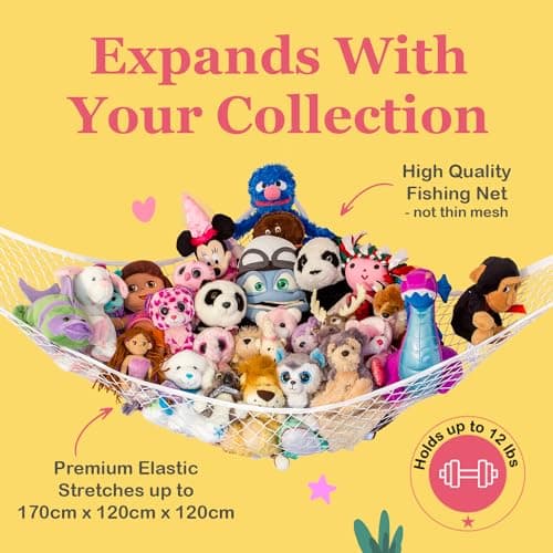 Stuffed Animal Hammock 2 Pack | Corner Stuffed Animal Storage & Plushie Net | Toy Hammock for Stuffed Animals | Holds 12lbs | Easy Hang, All Hardware Included | White Bedroom Decor | by Lilly's Love — view 2