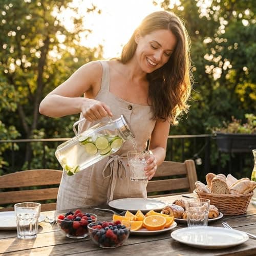 SYDALARAW 2 Liter Glass Pitcher with Lid and Handle, 68 oz Square Borosilicate Water Jug for Fridge, Wide Mouth Carafe with Strainer for Iced Tea, Juice, Milk, Hot or Cold Drinks — view 5