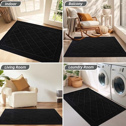 BEQHAUSE Dirt Trapper Door Mat 20" x 32", Non-Slip Doormat Washable Entryway Mat Dog Door Mat, Stain Resistant and Absorbent Welcome Mat for Front Back Door, Mud Wet Shoes & Paws, Black — view 7