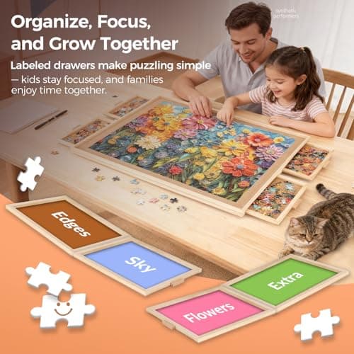 ALL4JIG 1500 Piece Rotating Puzzle Board with Drawers and Cover,24.92"x33.58"Portable Wooden Jigsaw Puzzle Table for Adults Portable,Lazy Susan Spinning Puzzle Boards Birthday Gift for mom — view 2
