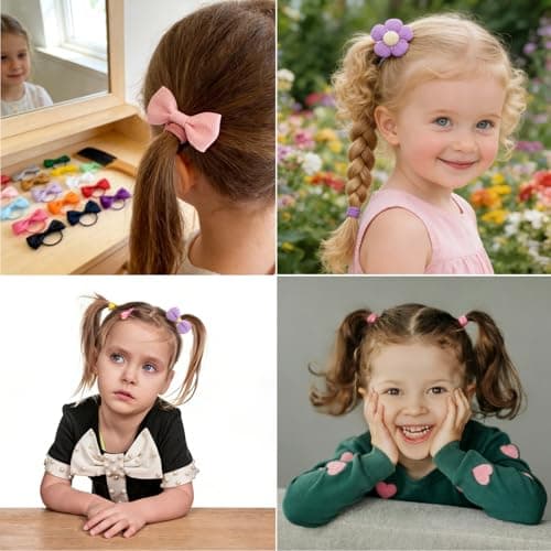 248 Pcs Baby Hair Ties Multicolors Elastic Hair Ties Cute Boutique Hair Bows and Flowers Hair Accessories for Baby Toddler Kids - KAMHBE — view 2