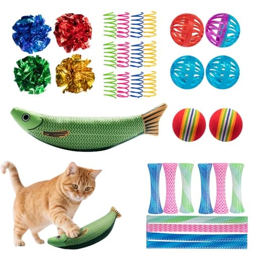 SHIPPOU Cat Toys 33 Pack - Delightful Interactive Variety Set for Cats & Kittens with Catnip Toy, Crinkle Balls, Cat Ball Toys, Springs to Reduce Anxiety & Destructive Behaviour