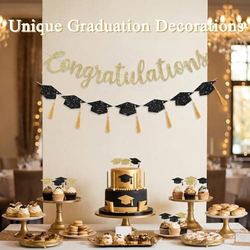 Graduation Decorations 2026, Congratulations Banner Grad Decorations Class Of 2026, Gold Glitter Graduation Banner with Tassels Congrats Decor for Prom Party, College, High School (Assembled) — view 3