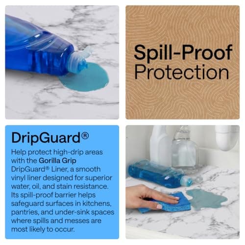 GORILLA GRIP DripGuard Drawer and Shelf Liner for Cabinet, Slip Resistant Non Adhesive Protection for Kitchen, BPA Free Smooth Surface Plastic Liners for Cabinets, Bathroom Drawers, 12x20, Marble — view 2